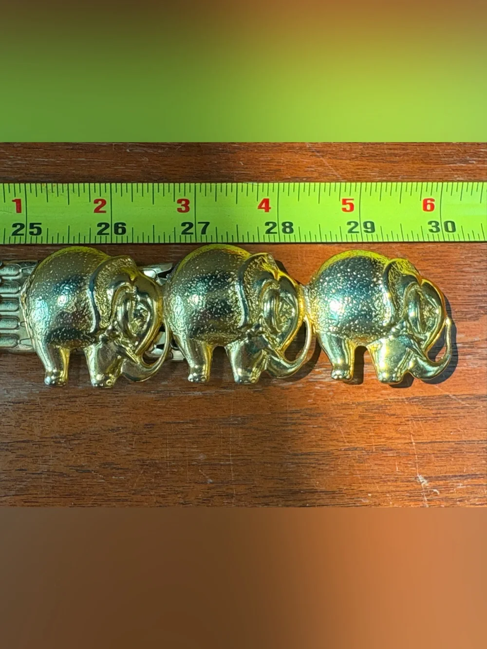 90s Accessory Accent NYC Lucky Elephants Gold Tone Metal Stretch Belt